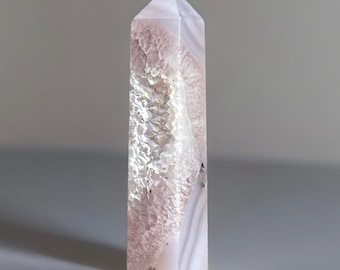 White Sugar Druzy Agate Tower with a Lavender Amethyst ( 92)