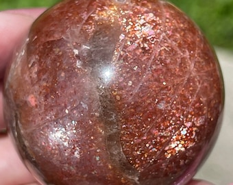 Arusha Sunstone Sphere with Pink Silver Flash, Unique Crystal Gifts , Confetti sunstone, Rare Polished Crystals