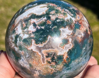 Pink Moss Agate in Ocean Jasper XL Sphere