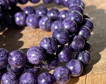 Charoite Bead Bracelet, AAA Quality Rare Crystal beads, 8mm Purple Charoite Beads