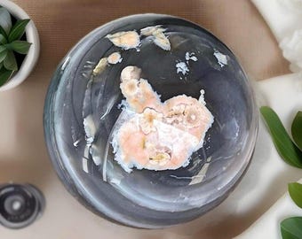 Black Flower Agate Big Sphere with Pink Flowers, HQ Collectors Crystal Gifts, #100