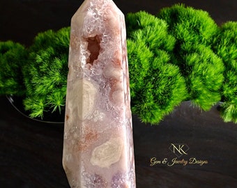 Pink Amethyst Flower Agate Tower with Druzy | High Quality Beautiful Flower Agate Amethyst Crystal Point