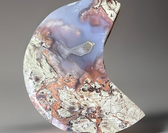 Money Agate Crescent Moon with Quartz, Fortune Agate Large Crystal Carving (82)