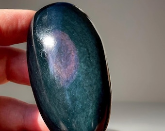 Blue Velvet Obsidian Crystal Palmstone with Purple Center