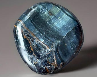 Blue Tiger Eye Cookie Flat: Chatoyant Crystal Polished Gemstone Pocket Round Stone
