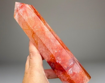 Fire Quartz Tower with Flash & Incredible Rainbows, Collectors Edition Red ferruginous Quartz HQ XL Point AAA grade, #71