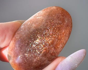 Arusha Sunstone Palmstone with Full Rainbow Confetti, HQ Golden Sunstone Crystal (497)