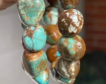 Turquoise Nugget Bead Stretch Bracelet - 15mm Beads, Natural Nevada Turquoise, Colorful Crystal Beads, Layering Gemstone Jewelry