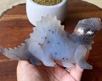 Druzy Agate Large Carved Dinosaur over 6  inches / Unique Natural Stone Sculpture / Crystal Home Decor