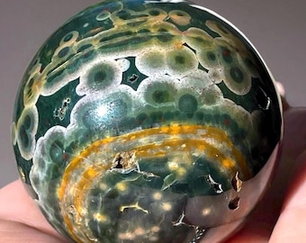 Kabamby Ocean Jasper Sphere, Natural Marovato Ocean Jasper, Green Orbicular Jasper, Madagascar Jasper Ball , Ocean Bubble Jasper