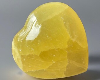 Lemon Honeycomb Calcite Heart: Colorful Sunny yellow Crystal, Polished Gemstone Pocket Stone (229)