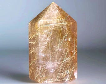 Golden Rutile Tower, Rutilated Quartz Point, AAA grade Unique Crystals, Natural Gift for Home decor