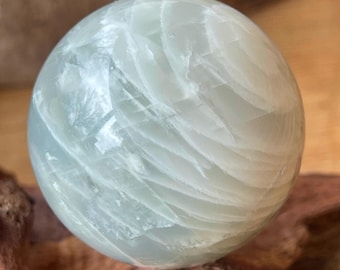 Sage Green Moonstone Sphere, Silky Moonstone Polished Stone, Rare Crystal Find (278)