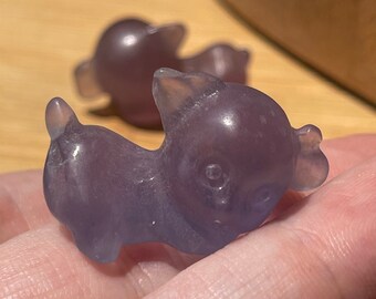 Fluorite Mini Lamb Small Crystal Carving, Miniature Baby Sheep