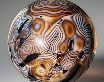 Black & White Eye Agate Sphere, Stunning Geometric Patterns Black Agate, Unique Natural Crystal Ball - #432
