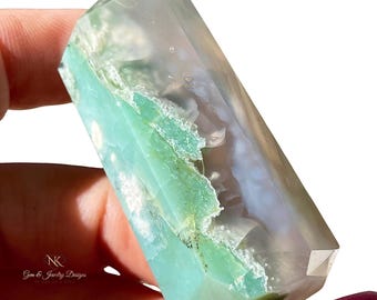 Green Flower Agate Tower-Gemstone Tower-Cherry Blossom Agate Point-Crystal Obelisk Wand-Reiki Chakra Polished Stone, Crystal Home Decor