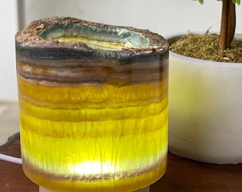 Fluorite Lamp , Yellow Fluorite Tube lamp with a remote , Crystal night light