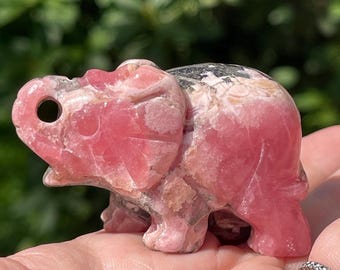Rhodochrosite Crystal Elephant • High Quality Hand carved Gemstone - No.80