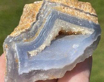 Blue Lace Agate Raw Specimen with Sparkly Druzy, Collector’s Agate