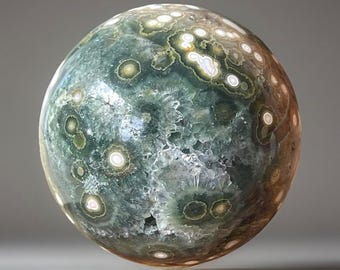 7th Vein Ocean Jasper Sphere, Orbicular Jasper Big Ball, Unique Collectors Jasper - #489