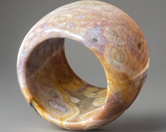 Orbicular Ocean Jasper Thick Handcarved Ring, Pastel Bubble Jasper Crystal Pendant (422)