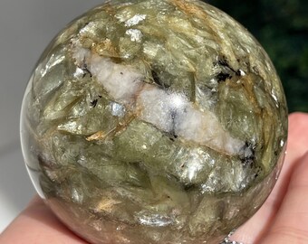 Green Lepidolite XL Sphere with UV Reactivity , Green Mica Crystal Ball, HQ Gem Lepidolite