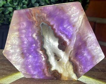 Amethyst Lace Agate Slab, Polished Gemstone Slice, HQ Crystal Stone Display, Natural Purple Amethyst Mexican Agate Crystal