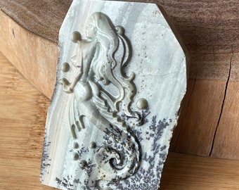 Dendritic Sage Jasper Mermaid Carved Slab- No. 8
