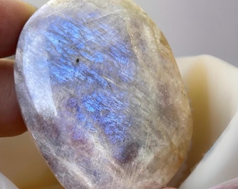 Sunstone & Blue Flashy Moonstone Palmstone Natural Polished Crystal - #73
