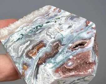 Pink Moss Agate Freeform, Morganite Color Quartz Druzy Polished Moss Agate Stone, Rare Agate Crystals