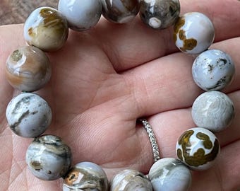 8th Vein Ocean Jasper Bracelet -14mm Beads , Orbicular Ocean Jasper collectors edition