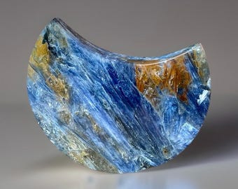 Kyanite in Quartz Big Statement Moon Carving , Manifestation Stone , Blue Kyanite Smokey Quartz, AAA Top Grade Crystals