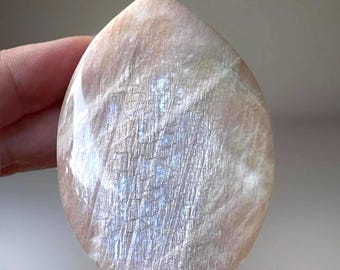 Moonstone & Peach Sunstone Flame Drop with BLUE Flash
