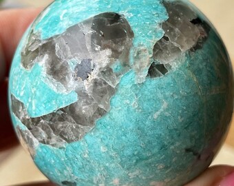 Amazonite Smoky Quartz HQ Sphere - #J, Natural Blue Crystal Ball