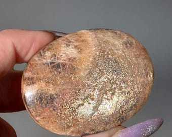 Rainbow Lattice Sunstone and Black Moonstone Palmstone - Rare Natural Crystal No. 73