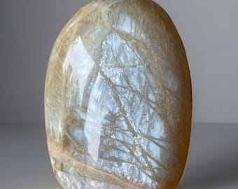 Peach Moonstone Freeform Strong Silver Flash  • Moonstone Natural Polished Stone Flame • Rare Crystal for Gifting & Collecting