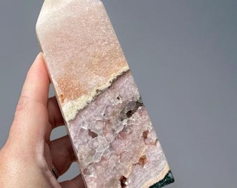 Pink and Purple Amethyst Tower, Natural Unique Pink Lavender & Green Crystal Obelisk