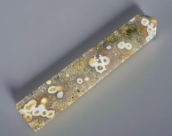 Orbicular Jelly Ocean Jasper Tall Slim Crystal Oblisk, Natural Madagascar Bubble Jasper Tower, Floral Orb Jasper Large Point ( 473 )