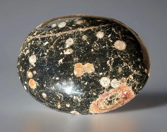 Orbicular Fire Calcite XL Palmstone from Mexico, Rare Unique Polished Crystal Stone (388)