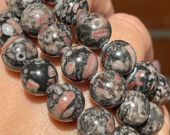 Crinoid Fossil Bracelet, Crinoid Calyx Fossil beads, Rare Geodized Crinoid Calyx, Sea Lily Fossil pink bracelet
