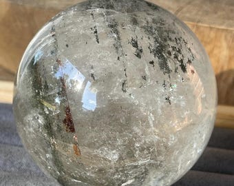 Garden Quartz with Phantom Pyramids XXL Sphere, Scenic Lodolite Crystal Ball, Unique Natural Quartz Collectible Crystal Statement (418)