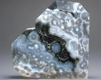 6th Vein Ocean Jasper Large Heart • Faceted Big Blue Bubble Crystal Heart • Orbicular  Jasper Unique Gift • Collectors Madagascar Jasper