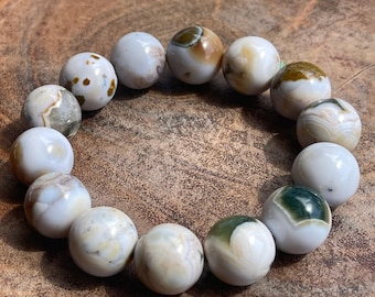 8th Vein Ocean Jasper Bracelet 14mm beads - Orbicular Ocean Jasper