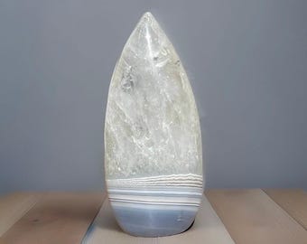 Lace Banded Agate Flame with Rainbow Quartz, Crystal Drop