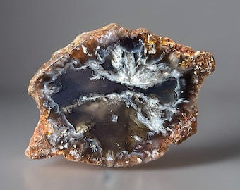 Nebraska Blue Chalcedony with Quartz — Front Polished Collector Geode Specimen