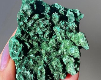 Natural Fibrous Malachite Specimen, Sparkling Green Mineral