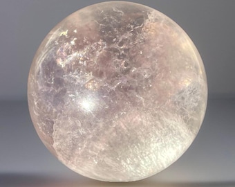Rare White Fluorite Sphere with Pink Phantoms and Mica: HQ Fluorite Polished Crystal (377)