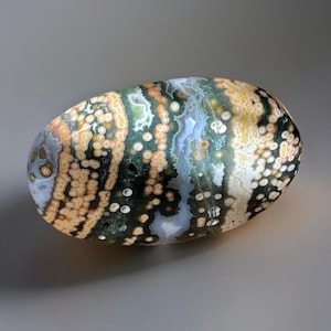 Veinless Ocean Jasper Large Palmstone, Marovato Orbicular Jasper Crystal Stone, Collectors Unique Colorful Ocean Jasper with Quartz