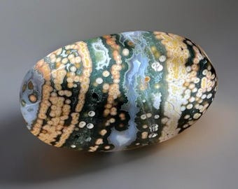 Veinless Ocean Jasper Large Palmstone, Marovato Orbicular Jasper Crystal Stone, Collectors Unique Colorful Ocean Jasper with Quartz