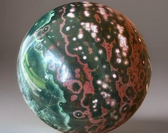 Orbicular Pink & Green Ocean Jasper Sphere, Marovato Jasper Crystal Ball, Collectors Unique Orbicular Ocean Jasper
